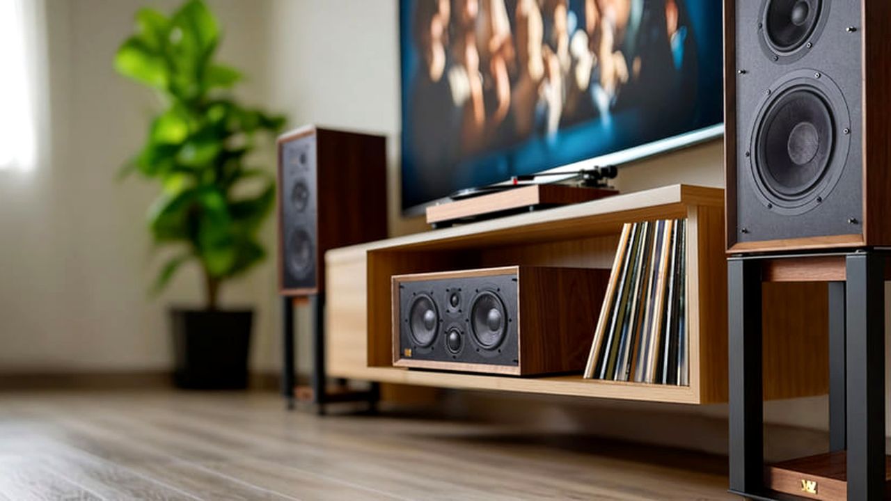 Receiver Denon em rack de áudio